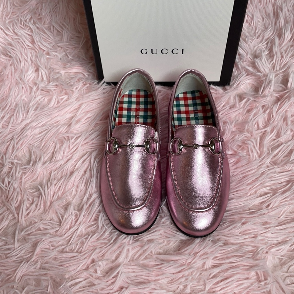 Gucci Girls Horsebit Loafer Metallic Powder Pink